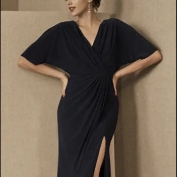 BHLDN Dresses & Skirts - BHLDN Thorton Dress Maxi Gown Black Gathered Bodice Side Slit Pleating